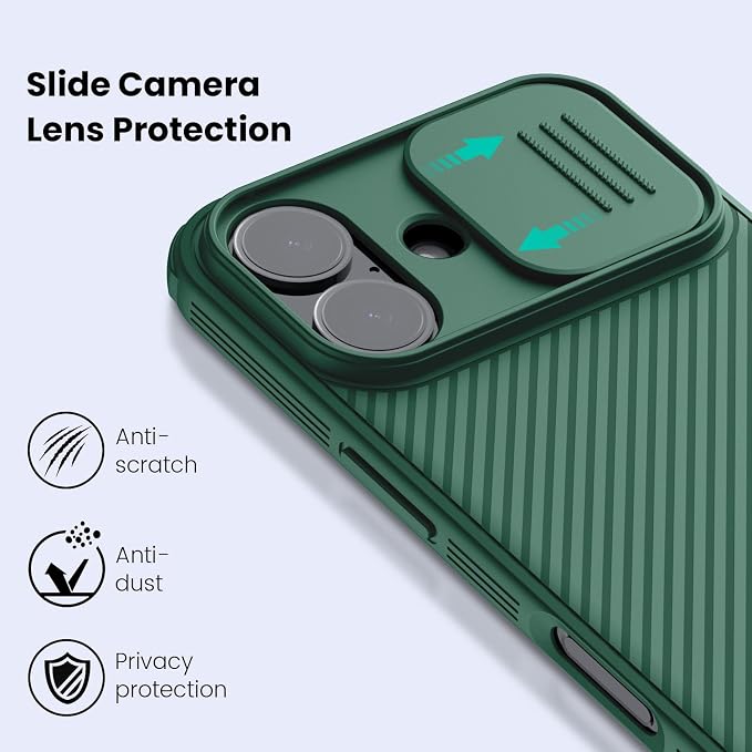 Nillkin for iPhone 17 Case with Slide Camera Cover, Thin Slim Fit, Shockproof Protective, Protector Privacy, Phone Case iPhone 17 Camera Lens Protector 6.3 inch, Green