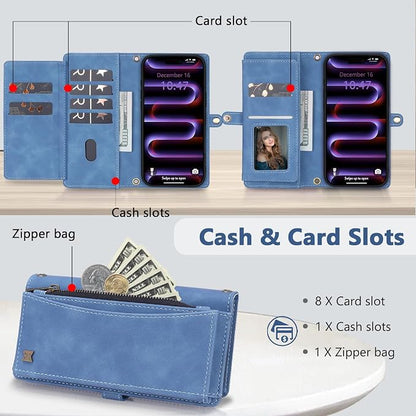 Wallet Case for iPhone 16 Pro Max with Card Holder/Crossbody Wallet/Strap| RFID Blocking | Magnetic | Kickstand | Detachable | PU Leather Phone Case for iPhone 16 Pro Max,6.9 in,Sky Blue