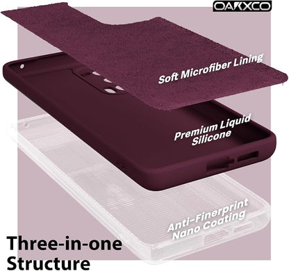 oakxco for Motorola Moto Edge 2021/Edge 2021 5G UW Phone Case Liquid Silicone, Thin Slim Soft Rubber Gel TPU Plain Simple Cover for Women, Matte Solid Color, Burgundy Plum Wine