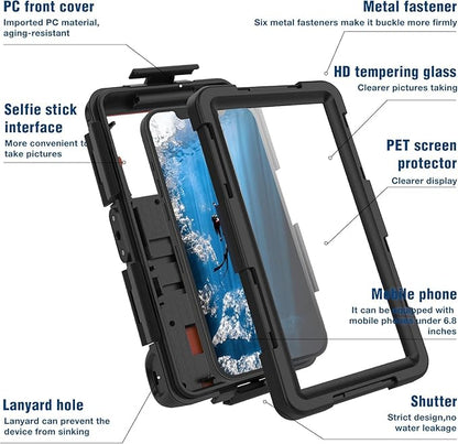 𝟐𝟎𝟐5 Underwater Snorkeling Diving Phone Case for Phone 16/15/14/13/12/11 Pro Max/XR/XS/X Galaxy S8/S9/S10.[50ft/15m] Professional Scuba Dive Waterproof Case Underwater Photo Video Black