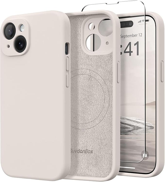 Magnetic for iPhone 13 Case, Compatible with MagSafe, [Full Camera Protection][Screen Protector] Silicone Shockproof Protective Phone Case for iPhone 13 6.1", Stone