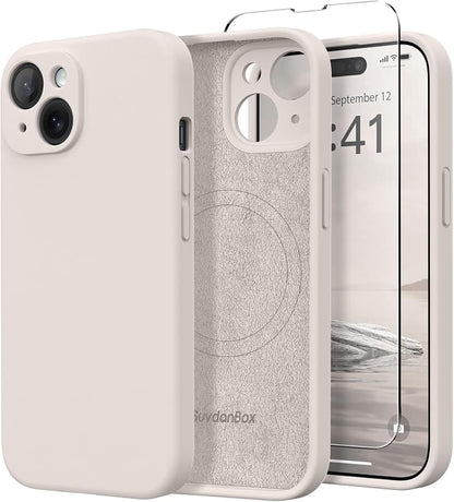 Magnetic for iPhone 15 Plus Case, Compatible with MagSafe, [Full Camera Protection][Screen Protector] Silicone Shockproof Protective Phone Case for iPhone 15 Plus 6.7", Stone