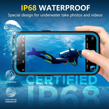 Temdan Underwater Camera Case for iPhone 14 Pro Max Case Waterproof,[ IP68 Underwater Photography & Video Recording] Cover Bag Box for Snorkeling, Swimming & Surfing-6.7" Blue