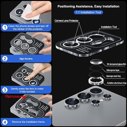 WSKEN for Samsung Galaxy S25 Ultra Camera Lens Protector - Ultra Thin Case Friendly, 9H Shatterproof Tempered Glass with Aluminum Metal Circle Camera Screen Protector Cover Accessories, Glitter
