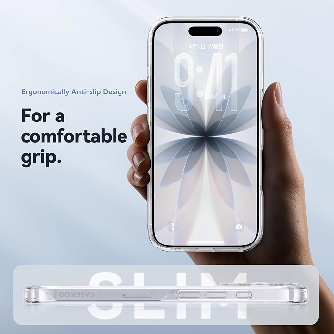 CASEKOO for iPhone 17 Case Smooth Crystal Clear, Patented Anti-Yellow & Virgin TPU, 15FT Military-Grade Drop Protection, Slim Transparent Women Men Funda para for iPhone 17 Phone Case 6.3 inch, Clear