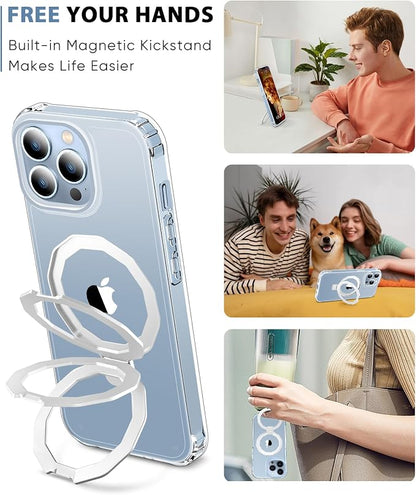 for iPhone 13 Pro Max Case, with Screen Protector + Camera Lens Protector, Built-in Seamless Stand, [Compatible with MagSafe] Protective Shockproof Phone Case, Cover iPhone 13 ProMax - Clear