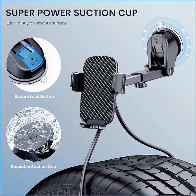 Phone Holders for Your Car Phone Stand for Car Phones Mount [Super Stable] Automobile Dashboard Windshield Cell Mount for iPhone Smartphone Universal