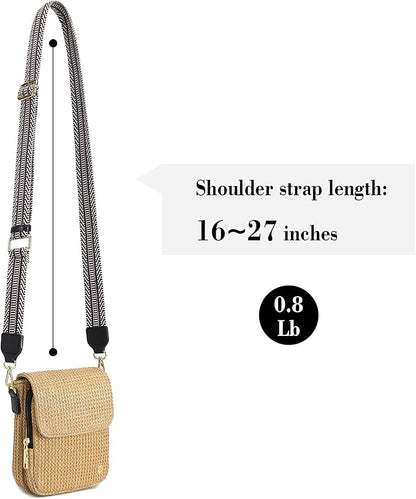 Haytijoe Faux Straw Crossbody Bags for Women Small Summer Purse RFID Woven Phone Bag Travel Beach Hawaiian Essentials Gifts