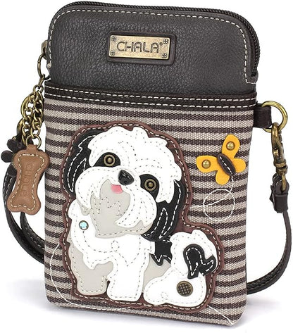 CHALA Dog Collection Cell Phone Crossbody Purse-Women PU Leather/Canvas Multicolor Handbag with Adjustable Strap