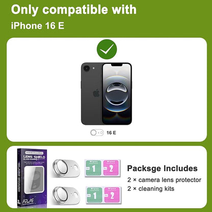 2-Pack Shatterproof Camera Lens Protector for iPhone 16e |AR Tempered Glass Strong Adsorption Metal Camera Cover Screen(Silvery)