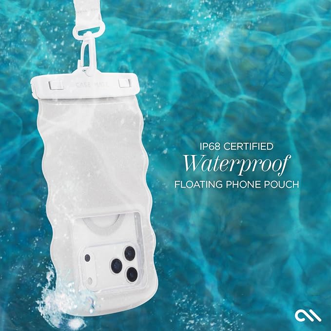 Case-Mate Wavy IP68 Waterproof Phone Pouch - Large Floating Phone Case w/Crossbody Lanyard - Cruise Ship Travel Essentials Compatible w/All Devices - Hidden Pocket for Card/Cash- Ivory Twinkle