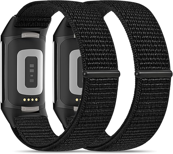2 Pack Nylon Watch Bands Compatible with Fitbit Charge 5/Fitbit Charge 6 for Women Men, Velcro Sports Workout Replacement Soft Strap Wristbands Accessory for Charge 6/5 Fitness Tracker (5.9''-7.8'')