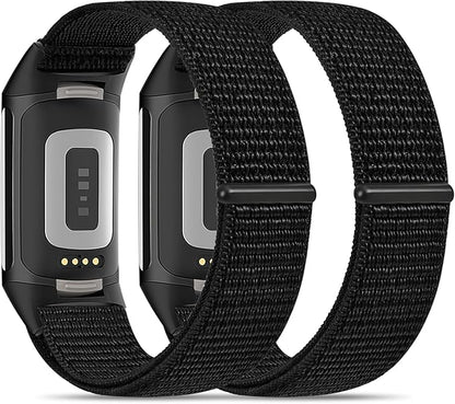 2 Pack Nylon Watch Bands Compatible with Fitbit Charge 5/Fitbit Charge 6 for Women Men, Velcro Sports Workout Replacement Soft Strap Wristbands Accessory for Charge 6/5 Fitness Tracker (5.9''-7.8'')