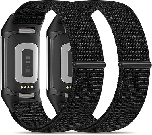 2 Pack Nylon Watch Bands Compatible with Fitbit Charge 5/Fitbit Charge 6 for Women Men, Velcro Sports Workout Replacement Soft Strap Wristbands Accessory for Charge 6/5 Fitness Tracker (5.9''-7.8'')