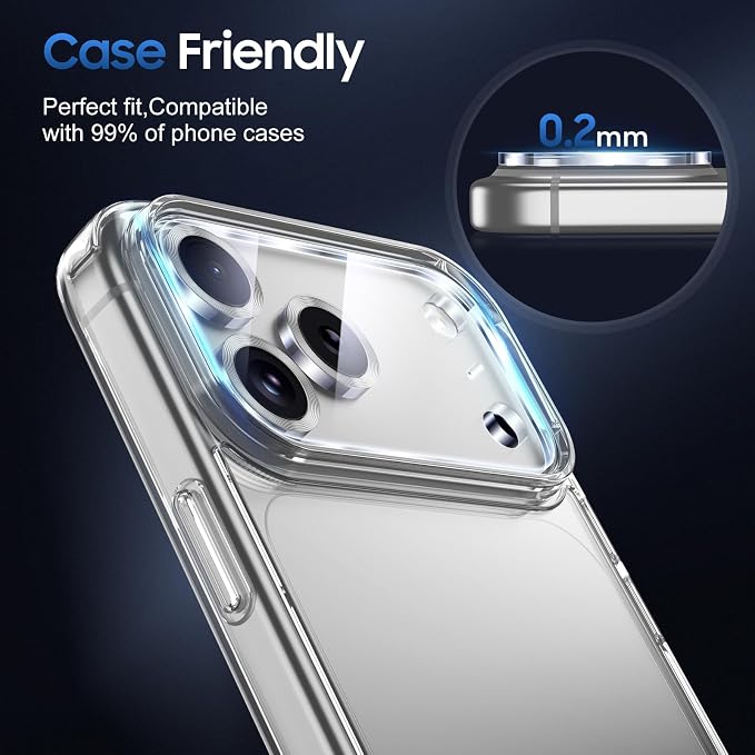 UniqueMe Compatible for 3 Pack iPhone 17 Pro Camera Lens Protector - [Drop Protection] [Case Friendly] 9H Tempered Glass Camera Cover Screen [Update New Version] - Silver