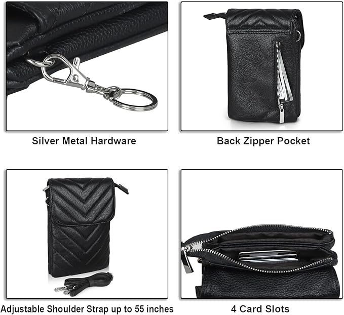 befen Genuine Leather Small Crossbody Bags for Women Cell Phone Bag Cross Body Purses,Silver Zipper