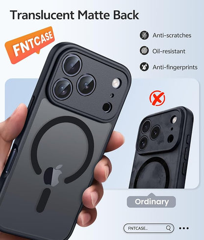 FNTCASE for iPhone 17 Pro Max Case: [Compatible with Magsafe] Translucent Matte Cases with [Full Camera Protection] [Screen Protector] Military Grade Shockproof Protective Phone Cover - Black