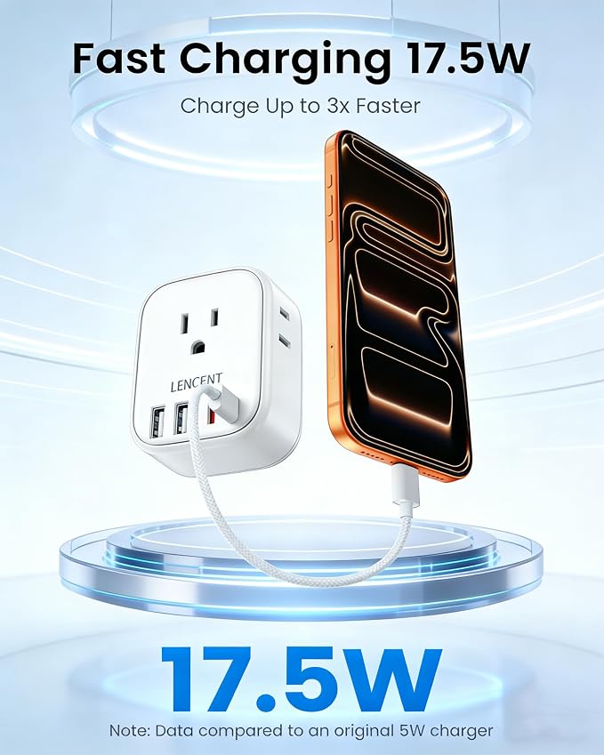 LENCENT US to Japan Plug Adapter, 2 Prong to 3 Prong Outlet Adapter | 4 Outlets 4 USB Ports(2 USB C), Type A Travel Converter for US to Japan Canada Mexico China Philippines Peru Tokyo