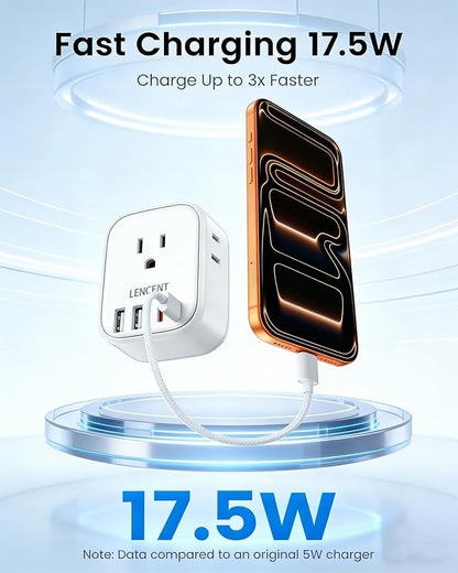 LENCENT US to Japan Plug Adapter, 2 Prong to 3 Prong Outlet Adapter | 4 Outlets 4 USB Ports(2 USB C), Type A Travel Converter for US to Japan Canada Mexico China Philippines Peru Tokyo