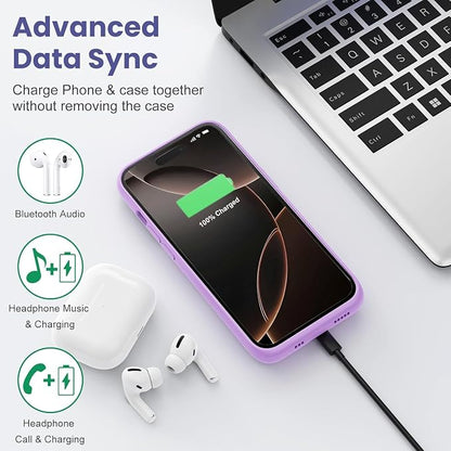 Feob Battery Case for iPhone 16 Pro Max,Ultra-Slim 8600mAh Portable Charger Cover 360°Protection Extended Battery Charging Case for iPhone 16 Pro Max-Purple