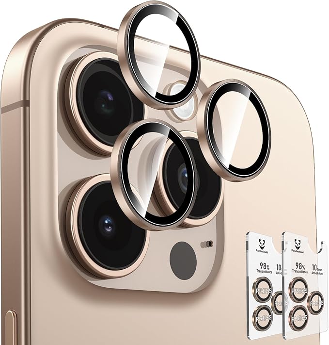 PandaShield 2-Pack Anti-Reflection Camera Lens Protector for iPhone 17/16/15 Pro & Pro Max, Easy Installation, Anti-Scratch,9H Hardness,98% Ultra Clarity,Maintains Original Lens Design-Desert Titanium