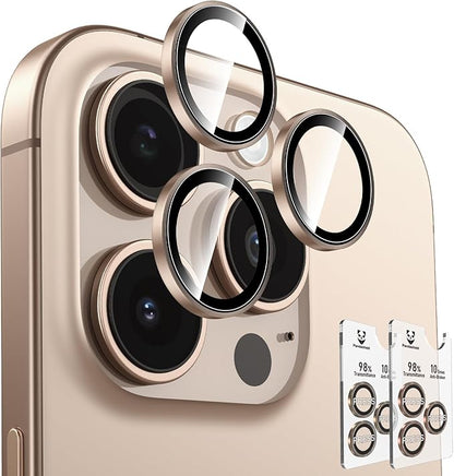 PandaShield 2-Pack Anti-Reflection Camera Lens Protector for iPhone 17/16/15 Pro & Pro Max, Easy Installation, Anti-Scratch,9H Hardness,98% Ultra Clarity,Maintains Original Lens Design-Desert Titanium