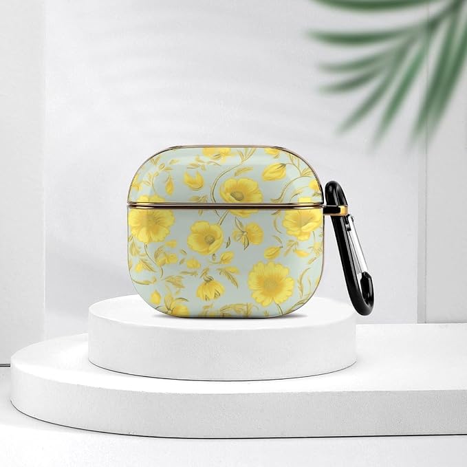 Yellow Flower 3 Case Cover and Keychain,Wireless Charging Compatible with 3rd Generation Case Portable Shockproof Protective Cover for Women Men