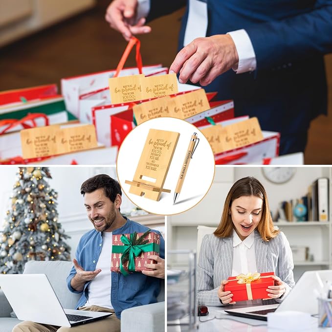 Ripeng 10 Sets Employee Appreciation Gifts Bulk Bamboo Phone Stands with Ballpoint Pens for Desk Office Workers Thank You Gift for Team Coworkers Staff Volunteer Nurse Teacher Colleagues