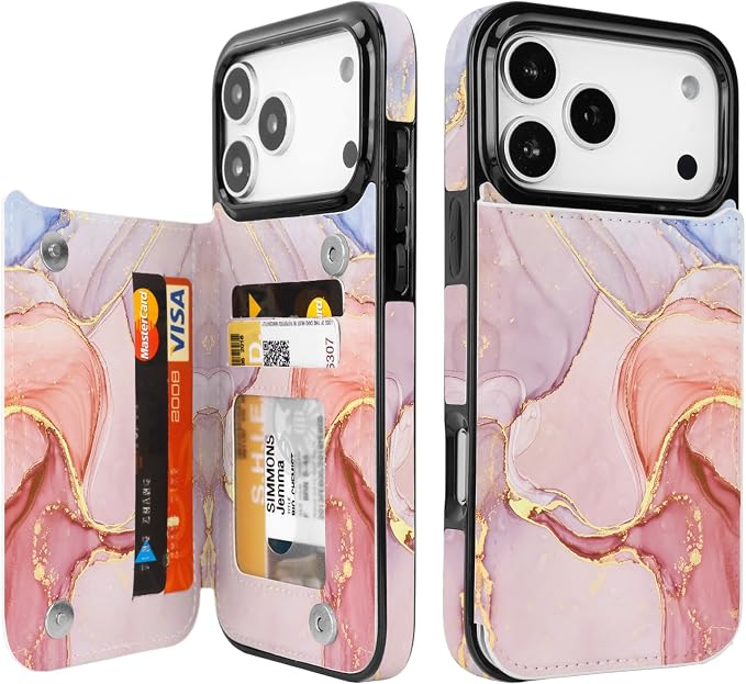 uCOLOR for iPhone 17 Pro Max Wallet Case with Card Holder PU Leather RFID Blocking Design iPhone 17 Pro Max flip case for Women Men Magnetic Clasp Kickstand Design 6.9 inch (Pink Purple Marble)