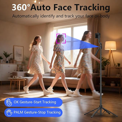 Auto Face Tracking Selfie Stick Tripod for iPhone with Light 360 Rotation 63" Phone Camera Tripod Stand Follows Your Movement with Remote for Content Creator Vlog Live Stream Video Recording