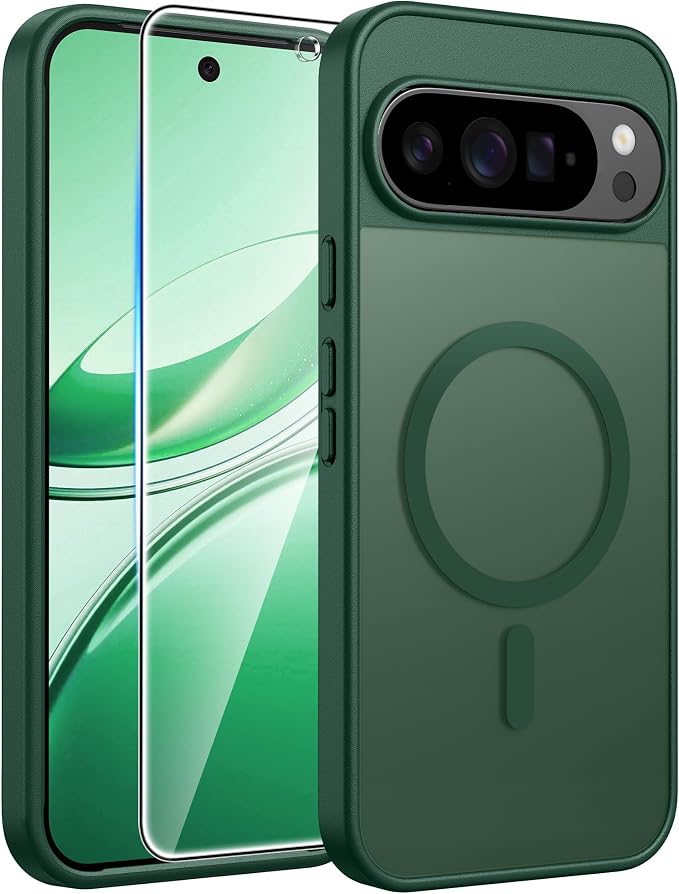 FNTCASE for Google Pixel 10 Pro Case: for Pixel 10 Case [Fit for Magsafe] Translucent Matte Cases with [Screen Protector] Military Grade Shockproof Protective Magnetic Phone Cover (6.3inch - Green)