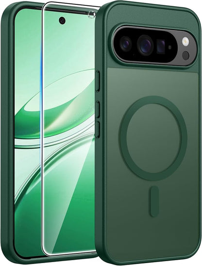 FNTCASE for Google Pixel 10 Pro Case: for Pixel 10 Case [Fit for Magsafe] Translucent Matte Cases with [Screen Protector] Military Grade Shockproof Protective Magnetic Phone Cover (6.3inch - Green)
