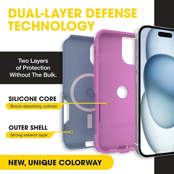 OtterBox iPhone 16e, 15, 14, & 13 Commuter Series Case - Slim & Tough, Pocket-Friendly, with Port Protection - Blue/Pink