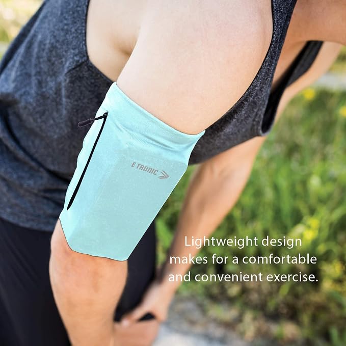 E Tronic Edge Phone Holder for Running, Cell Phone Arm Bands with Reflective Logo, Phone Strap Armband Fits iPhone and Android, Use for Running, Walking, Hiking and Biking, Turqoise, Small