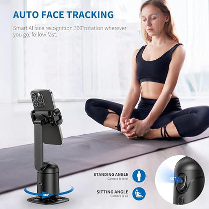Auto Face Tracking Tripod, AI Phone Gimbal Stabilizer with Remote and Gesture Control, 360° Rotation, No App, 1200mAh Battery, 5-Hour Runtime, Cell Phone Photo and Video Kits Stand for Live Recording