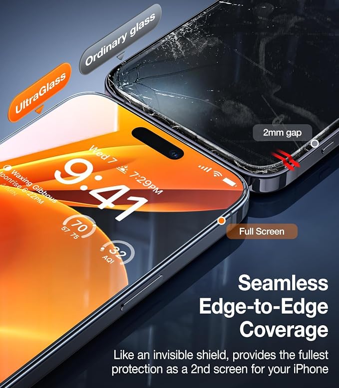 UltraGlass Unbreak TOP 9H+ Glass for iPhone 16 Pro Screen Protector [100% Anti Glare & Military Grade Shatterproof] Screen Protector 16 Pro Tempered Glass Full Coverage, Longest Durable 16Pro, 1 Pack