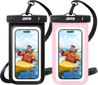 JOTO 2 Pack Waterproof Phone Pouch Case Up to 7", IPX8 Underwater Phone Case Cellphone Dry Bag for iPhone 17/Air 16 15 14 13 12 Pro Max Xs Max XR X 8 7 6S Plus SE/Galaxy S24 S23 S22 - Black & Pink
