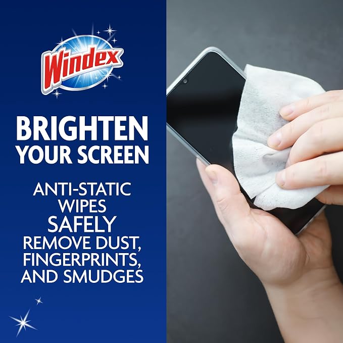 Windex Electronic Cleaning Wipes, Pre-Moistened Screen Wipes for TVs, Phones, and Other Electronics, Resealable for a Freshness Lock, 25 Count (Pack of 3)