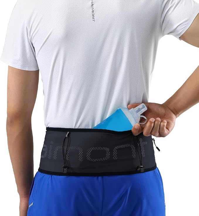 Haimont Lightweight Trail Running Waist Belt, Hydration Storage Belt Waist Pack for Men and Women with Zipper Pocket,Dark Grey, S