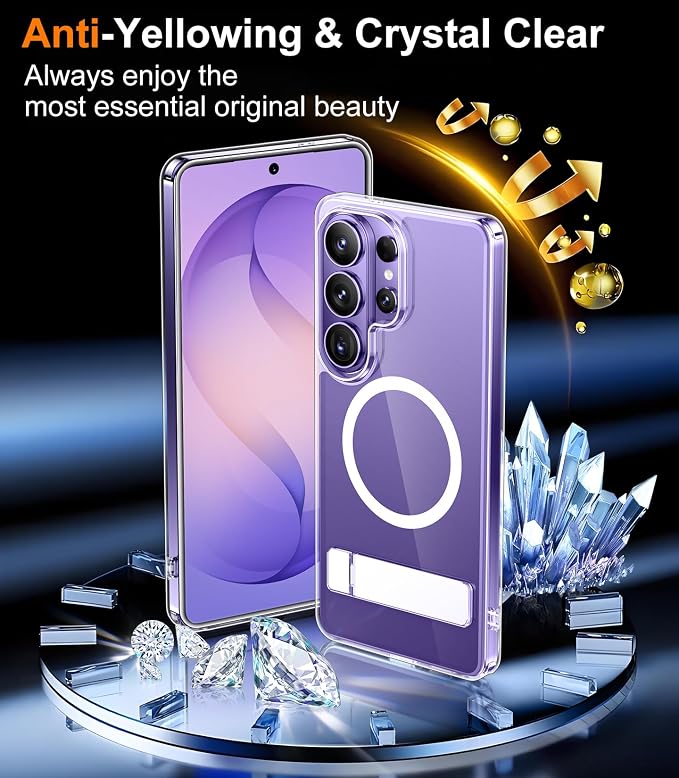 Magnetic for Samsung Galaxy S26 Ultra Case, [Innovate Stand][Military Grade Drop Protection][Non Slip][Non-Yellowing] Shockproof Phone Case for Galaxy S26 Ultra 2026 -Clear