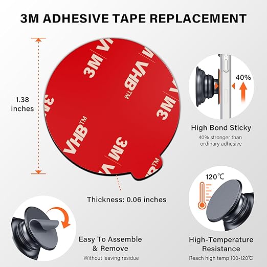 APPS2Car 3M Adhesive Pads-2pcs 70mm Round & 6pcs 35mm (1.38 inches) Round, 70mm Dashboard Pad Mounting Disk for Car Suction Cup, 1.38" VHB Sticky Tape for Phone Collapsible Grip & Stand