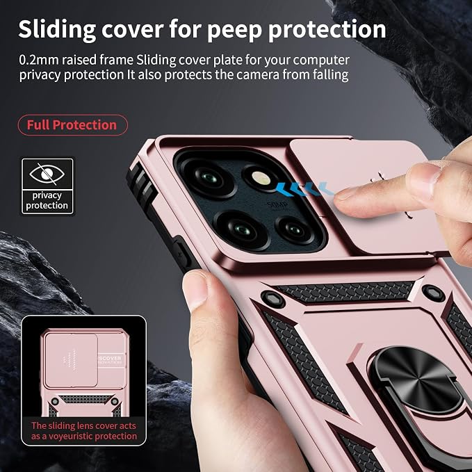 Weycolor for Moto G Stylus 2025 Case with Camera Lens Cover, HD Screen Protector, 10 FT Military Grade Drop Protection, Magnetic Ring Holder Kickstand Protective Phone Case, Rose Gold