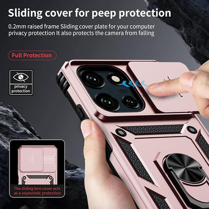 Weycolor for Moto G Stylus 2025 Case with Camera Lens Cover, HD Screen Protector, 10 FT Military Grade Drop Protection, Magnetic Ring Holder Kickstand Protective Phone Case, Rose Gold