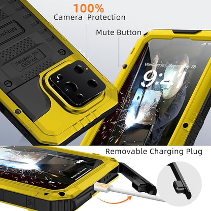 Mitywah Waterproof Case for iPhone 14 Pro, Heavy Duty Shockproof Case with Built-in Screen Protector, Full Body Underwater Protective Metal Case 6.1 inch, Yellow