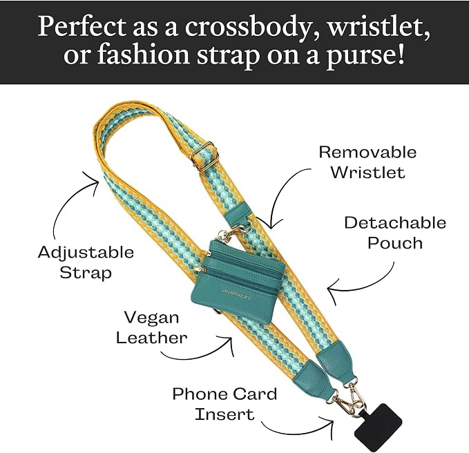 Save the Girls Original Clip and Go Phone Strap Pattern - Crossbody Phone Strap Chain with Zipper Wallet Pouch