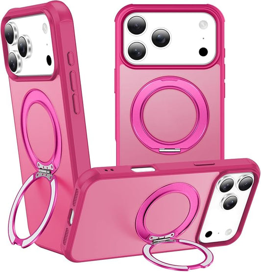 360° Magnetic Swivel Ring for iPhone 17 pro max case, Built-in Metal Stand and Ring Holder, Magsafe Compatible, Military Grade Protection, Shockproof - Rose Pink