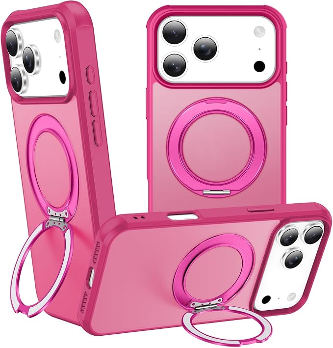 360° Magnetic Swivel Ring for iPhone 17 pro case, Built-in Metal Stand and Ring Holder, Magsafe Compatible, Military Grade Protection, Shockproof - Rose Pink