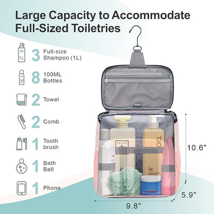 F-color Shower Caddy Portable for College Dorm Essentials - Large Hanging Sturdy Handle Toiletry Tote Bag with Hook, Multiple Pockets, Quick Dry Organizer for Camping, Travel, Gym, Light Pink
