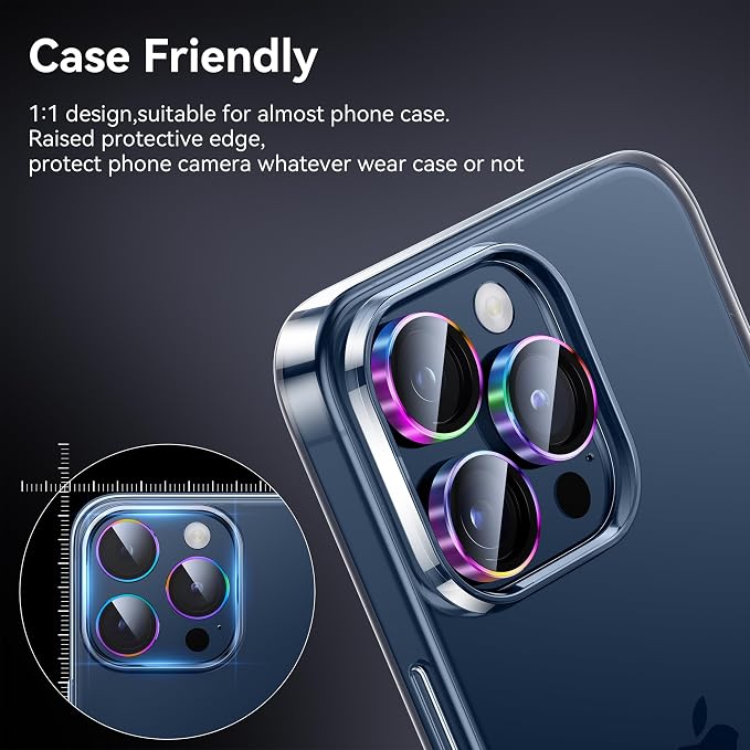 WSKEN for iPhone 15 Pro/iPhone 15 Pro Max Camera Lens Protector,[Keep Original Shooting] Shatterproof 9H Tempered Glass Camera Screen Protector Metal Ring Cover Film Accessories,Colorful