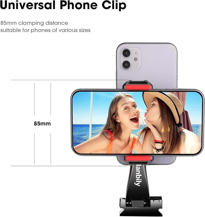 Manbily Phone Tripod Mount Adapter, 360° Rotatable Dual Cell Phone Holder Clip, Adjustable Clamp with 4 Cold Shoe, for Tripod Monopod Selfie Stick Vlog Live Streaming Video Recording